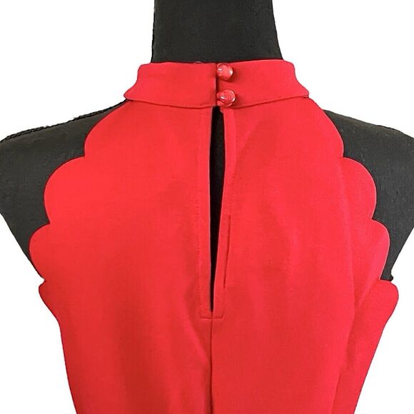 I.N. San Francisco Red Mini Dress High Neck Sleeveless Scalloped Edges Women’s L - Picture 7 of 13